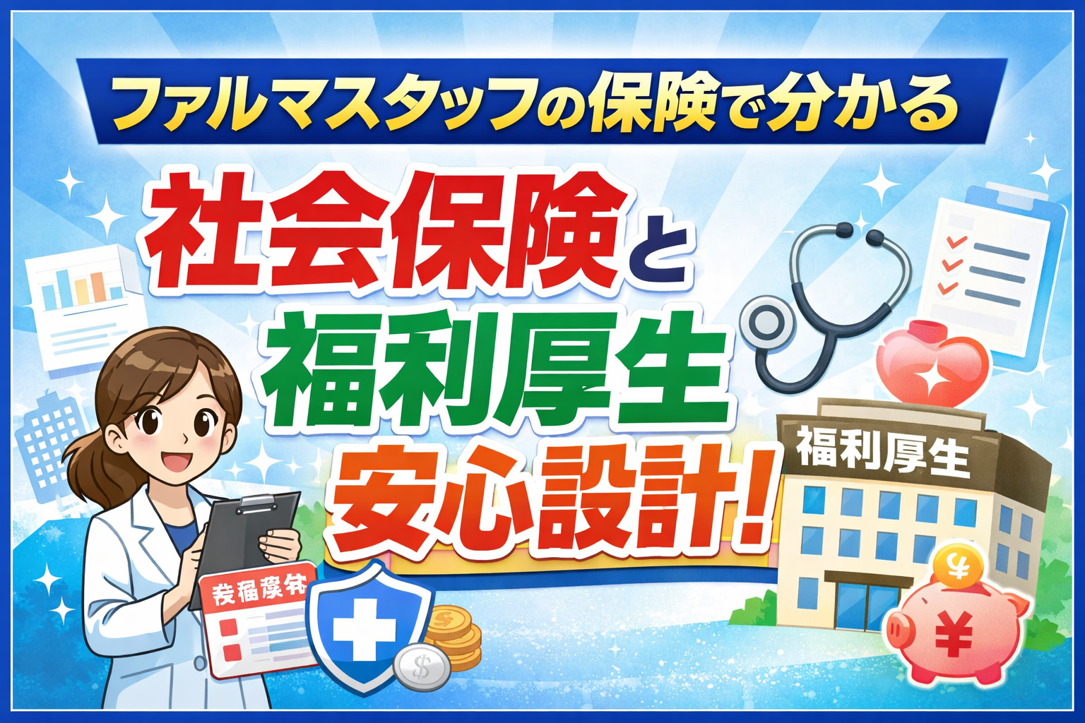 ファルマスタッフの保険で分かる社会保険と福利厚生安心設計、派遣薬剤師向けの保険制度や福利厚生をイラストで解説