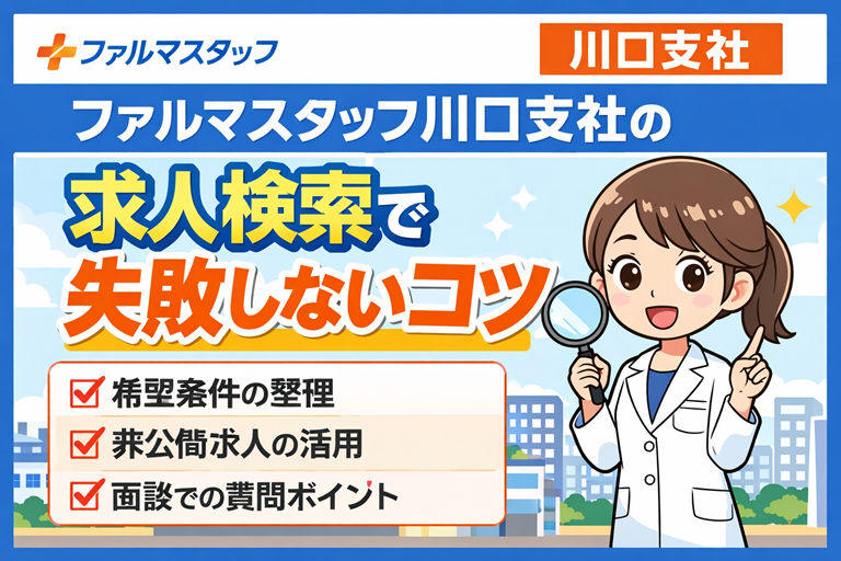 ファルマスタッフ川口支社の求人検索で失敗しないコツを解説する薬剤師向けサムネイル画像